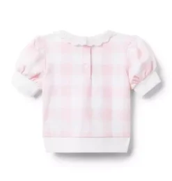 Gingham Eyelet Collared Sweatshirt