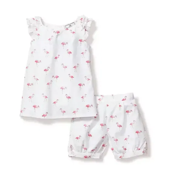 Girl's Twill Amelie Short Pajama Set in Flamingos