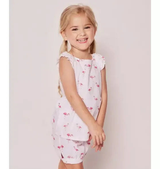 Girl's Twill Amelie Short Pajama Set in Flamingos