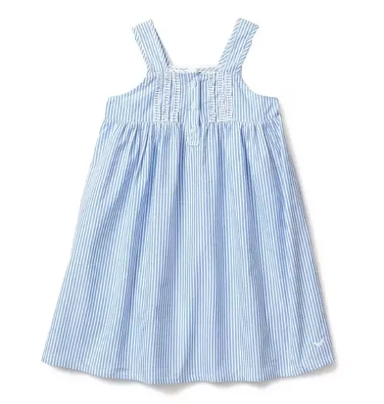 Girl's Twill Charlotte Nightgown in French Blue Seersucker