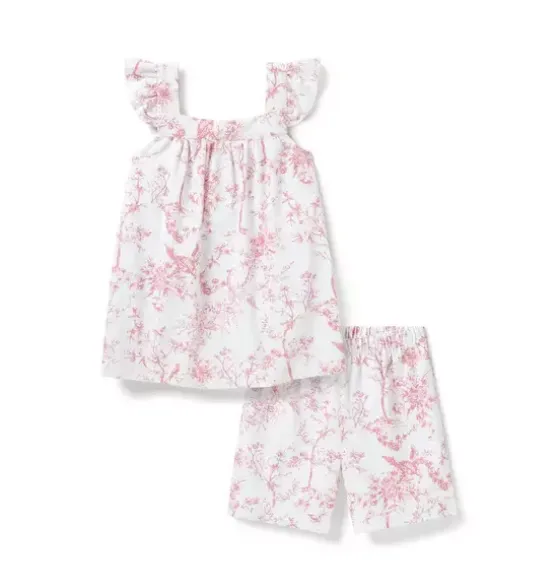 Girl's Twill Clara Short Set in Pink Timeless Toile