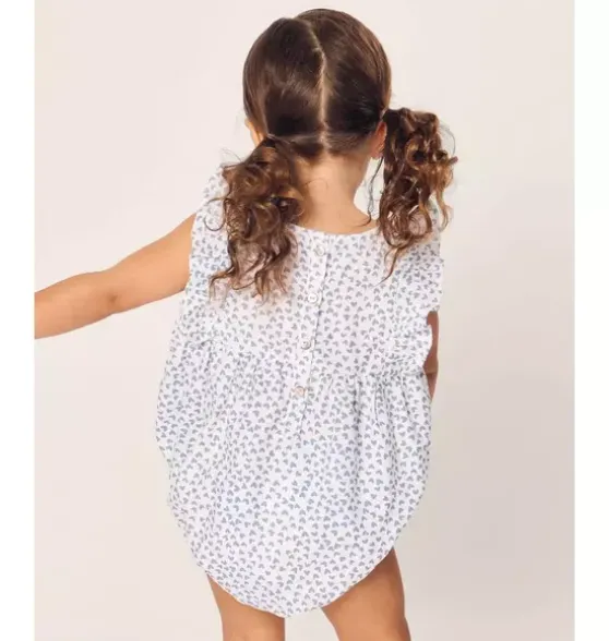 Infants Ruffled Romper in Bluehearts