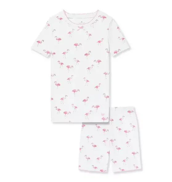 Kid's Pima Snug Fit Short Pajama Set in Flamingos