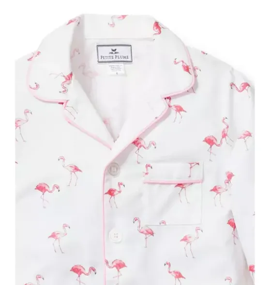 Kid's Twill Pajama Set in Flamingos