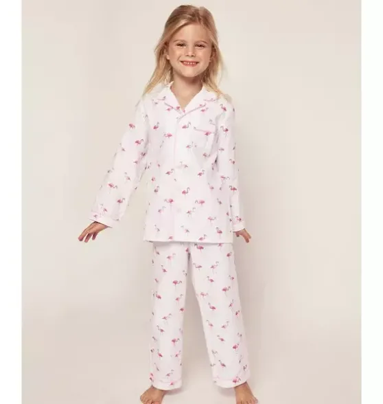 Kid's Twill Pajama Set in Flamingos