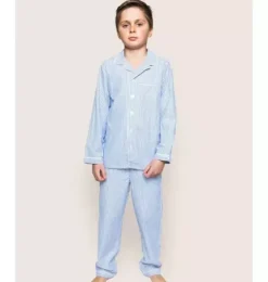 Kid's Twill Pajama Set in French Blue Seersucker