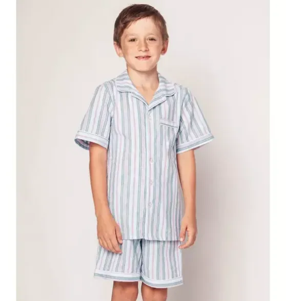 Kid's Twill Short Pajama Set in Vintage French Stripes