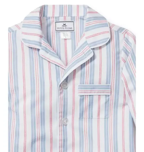 Kid's Twill Short Pajama Set in Vintage French Stripes