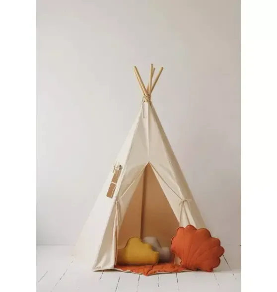 “Beige” Teepee and "Grey Linen" Round Mat Set