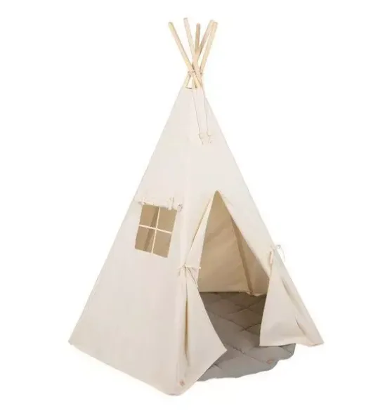 “Beige” Teepee and "Grey Linen" Round Mat Set