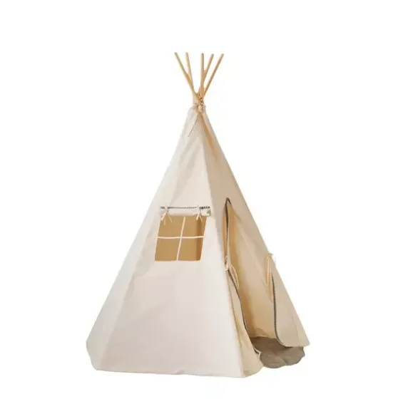 “Grey Pompoms” Teepee with Pompoms and Round Mat Set