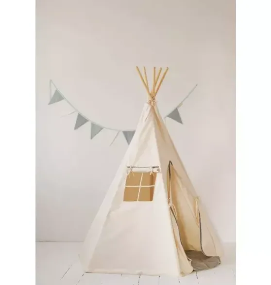“Grey Pompoms” Teepee with Pompoms and Round Mat Set