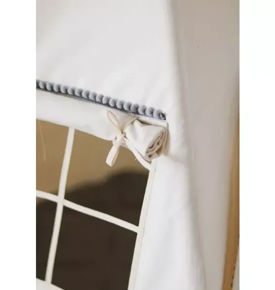 “Grey Pompoms” Teepee with Pompoms and Round Mat Set