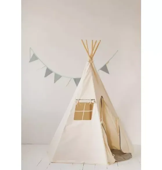 “Grey Pompoms” Teepee Tent with Pompoms