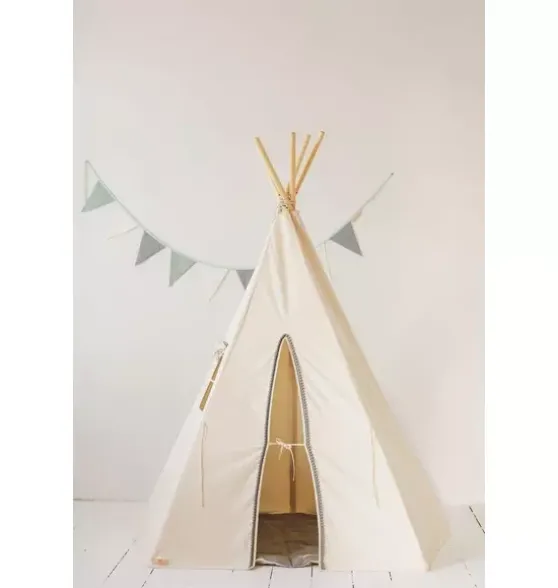 “Grey Pompoms” Teepee Tent with Pompoms