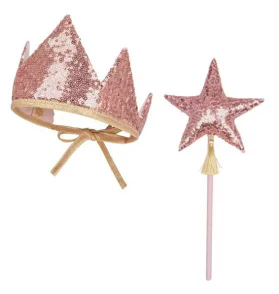 “Pink Sequins” Crown and Wand Magic Set