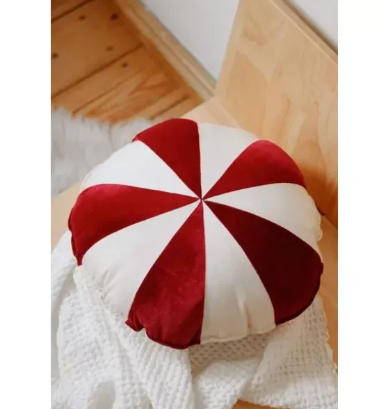 “Red Circus” Round Patchwork Pillow