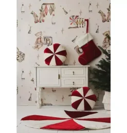 “Red Circus” Round Patchwork Pillow