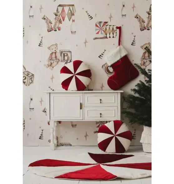 “Red Circus” Round Patchwork Pillow