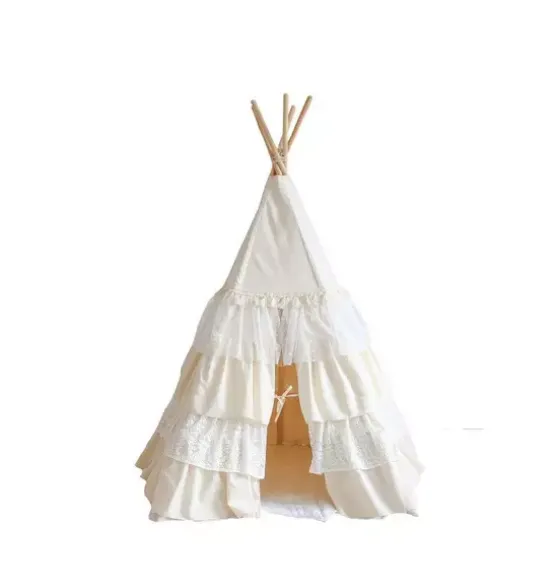 “Shabby Chic” Teepee Tent with Frills and "White" Leaf Mat Set