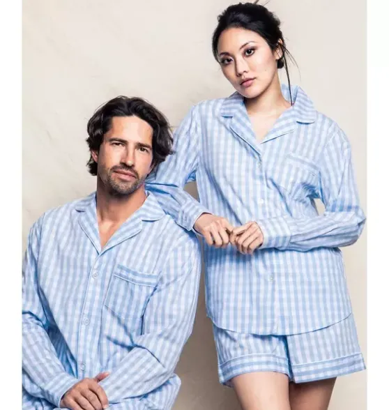Light Blue Gingham Long Sleeve Short Set