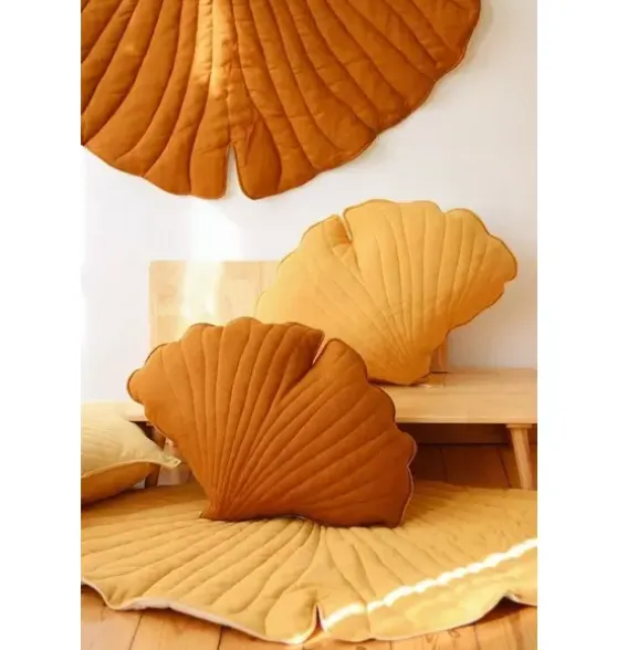 Linen “Caramel” Ginkgo Leaf Pillow