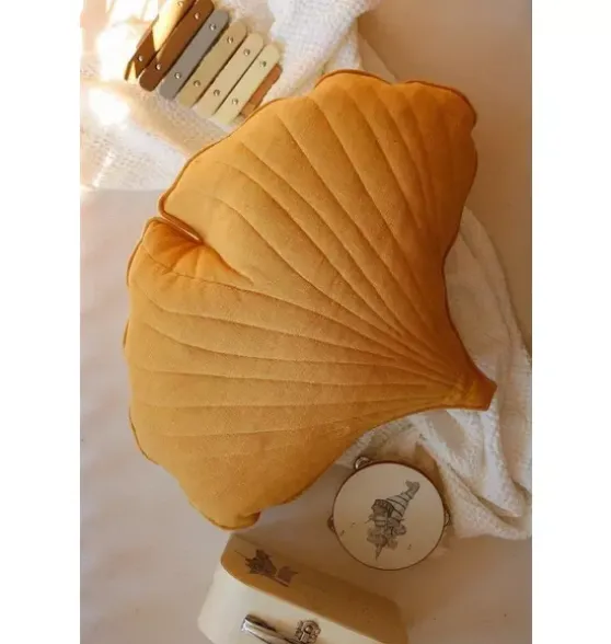 Linen “Mango” Ginkgo Leaf Pillow