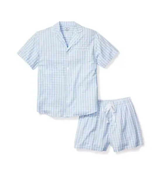 Men's Light Blue Gingham Short Set
