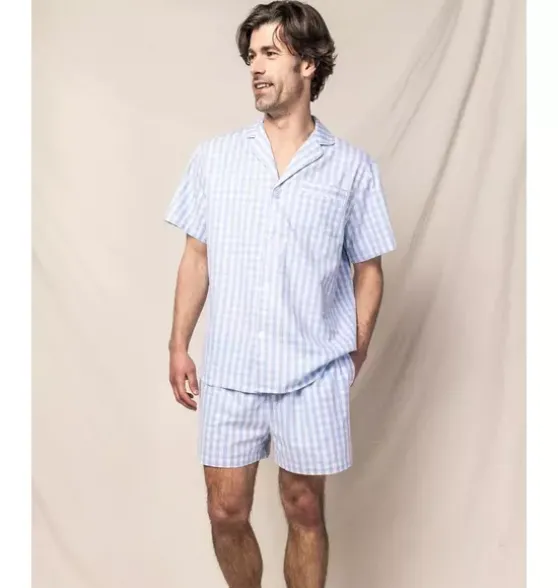 Men's Light Blue Gingham Short Set