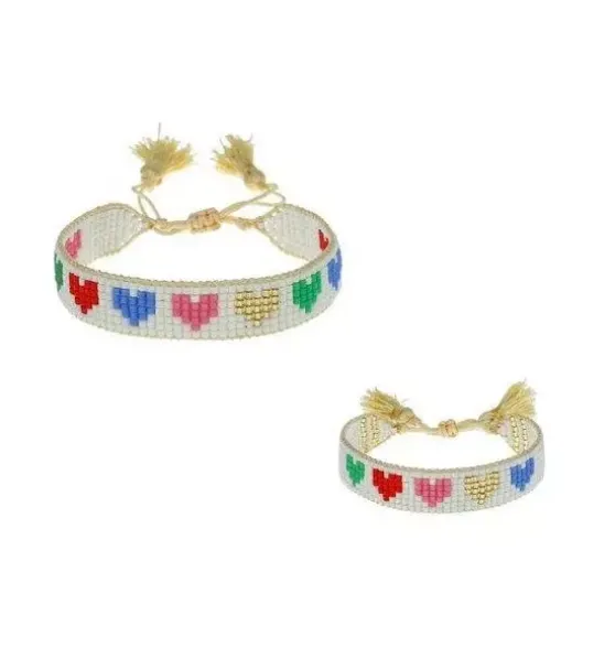 Mini & Me Rainbow Hearts Beaded Bracelet Set