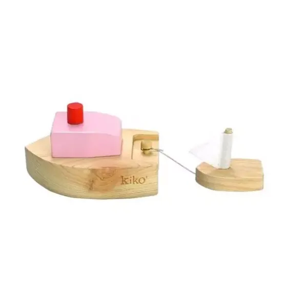 Ofune Wind-Up Wooden Boat - Pink