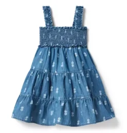 Pineapple Chambray Smocked Dress