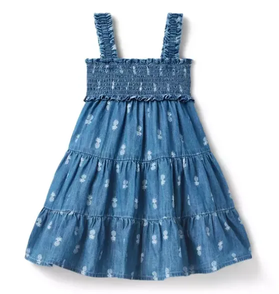 Pineapple Chambray Smocked Dress