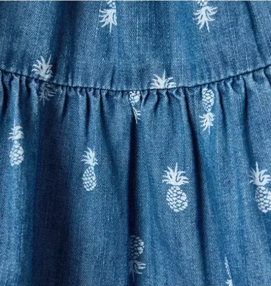 Pineapple Chambray Smocked Dress