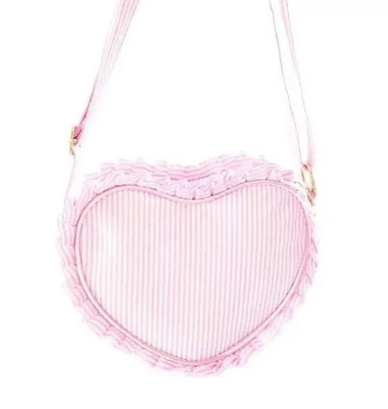 Pink Seersucker Heart Purse