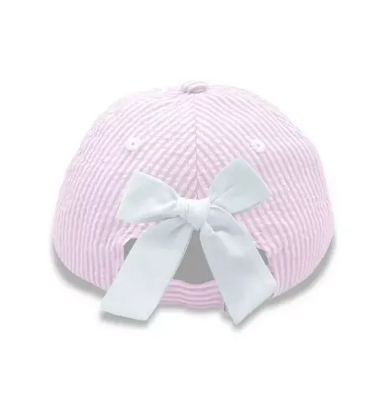 Pink Seersucker Sailboat Bow Baseball Hat