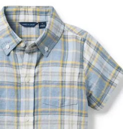Plaid Linen-Cotton Shirt
