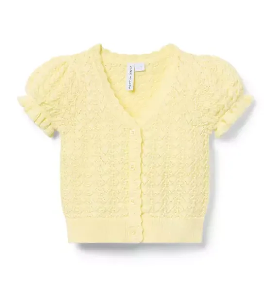 Pointelle Puff Sleeve Cardigan