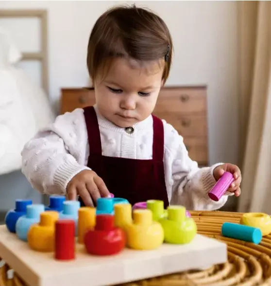 Rainbow Whirls Wooden Sorting and Stacking Game