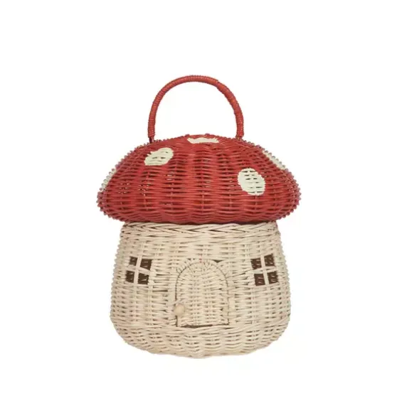 Rattan Mushroom Basket - Red