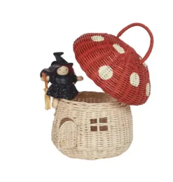 Rattan Mushroom Basket - Red