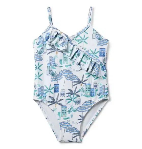 Recycled Coastal Getaway Ruffle Swimsuit