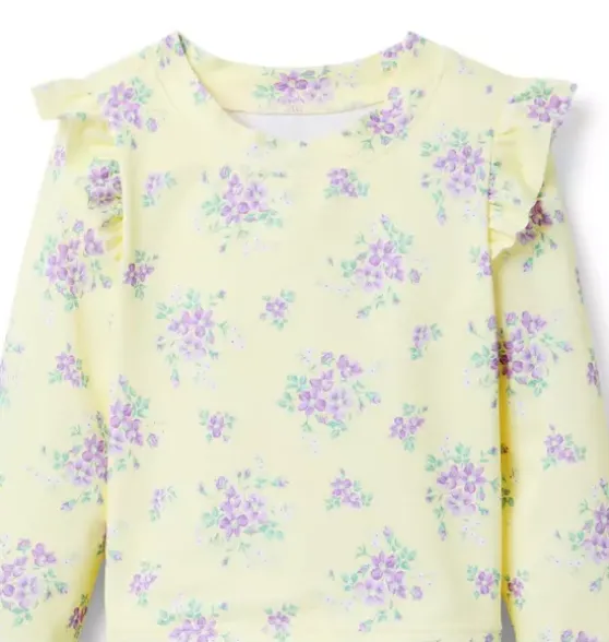 Recycled Floral Ruffle Rash Guard Swimsuit