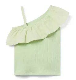 Ribbed Ruffle Shoulder Top