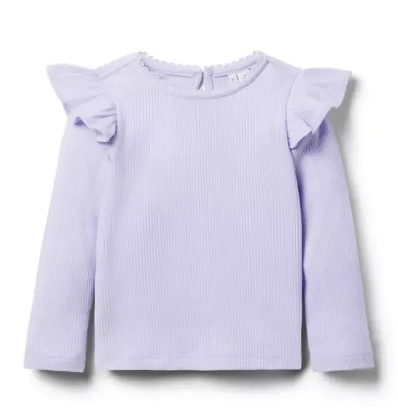 Ribbed Ruffle Shoulder Top