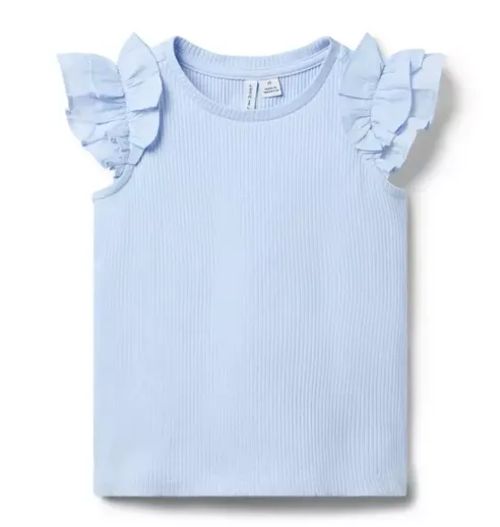 Ribbed Ruffle Sleeve Top