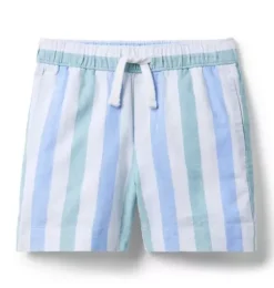 Striped Linen-Cotton Pull-On Short
