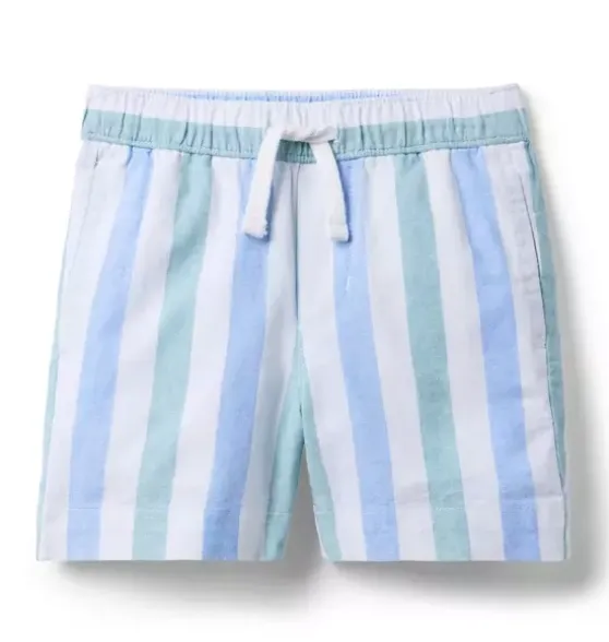 Striped Linen-Cotton Pull-On Short
