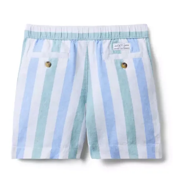 Striped Linen-Cotton Pull-On Short