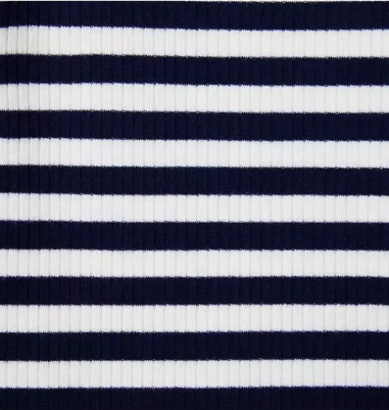 Striped Ribbed Ruffle Shoulder Top